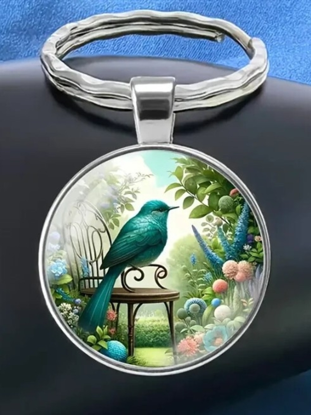 Decorative Teal Bird Keychain Pendant - Unbranded